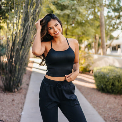 Ava Crop Top - Ribbed Black - Senita Athletics