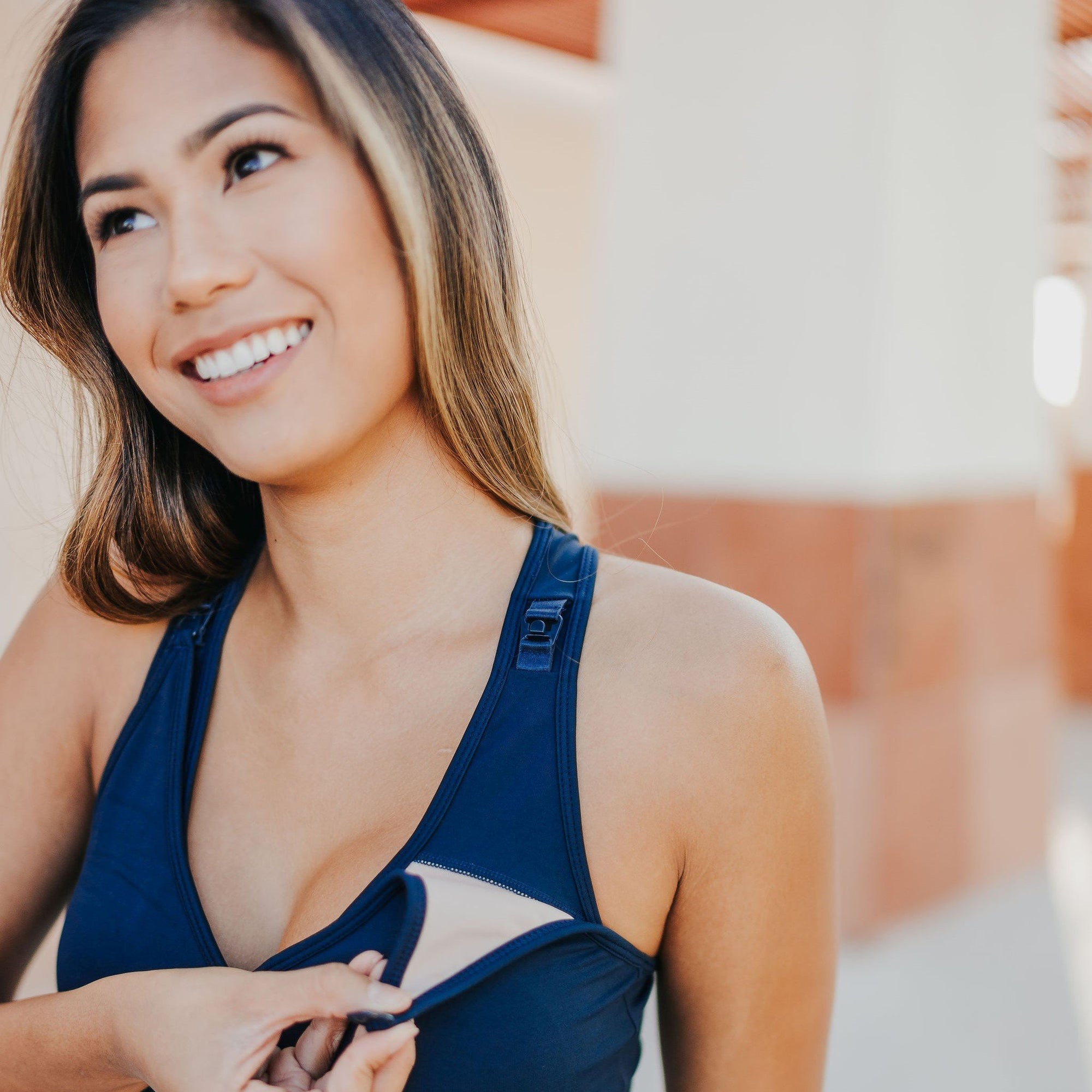 Everyday V-Neck Nursing Sports Bra - Navy - Senita Athletics