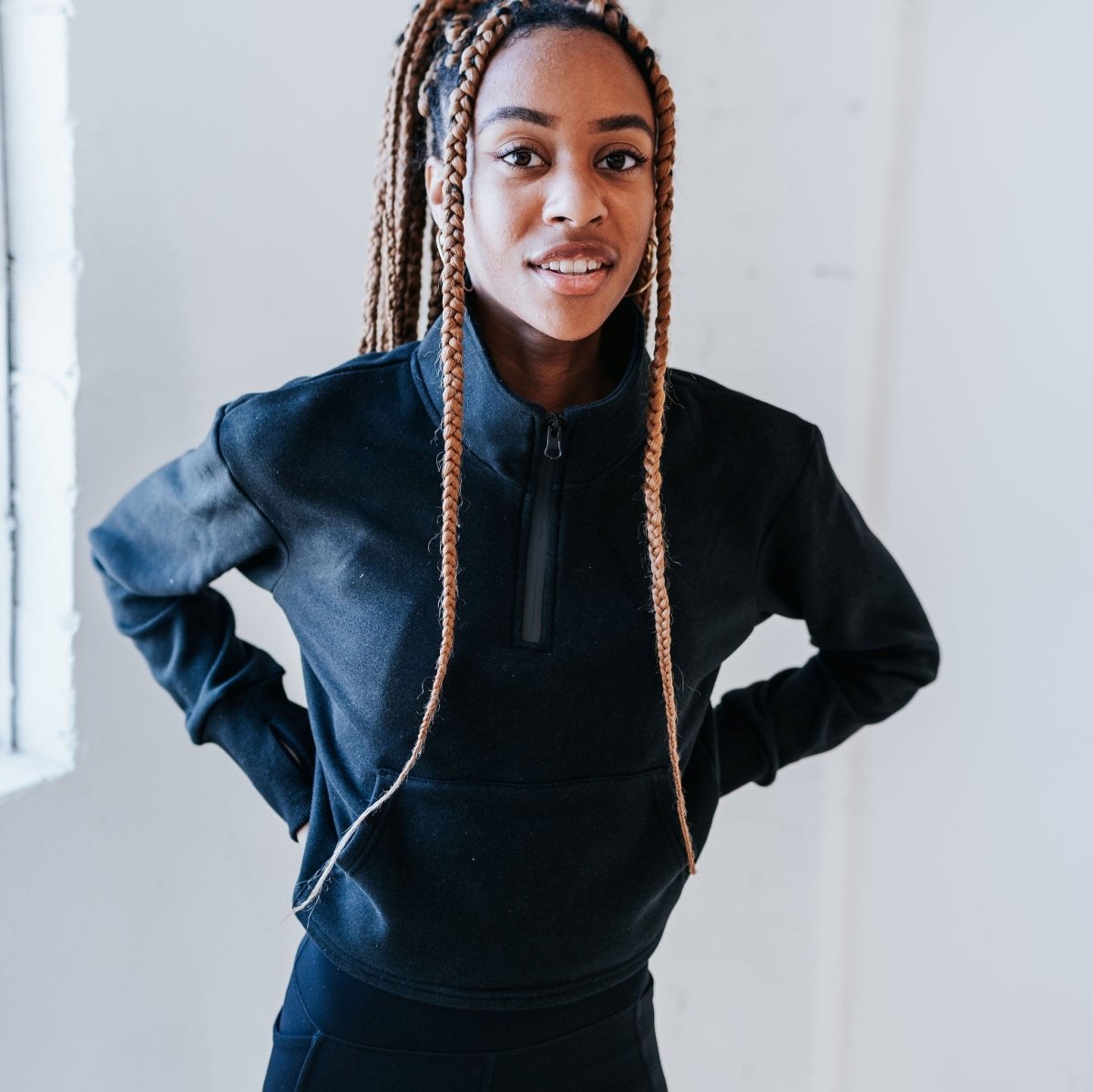 Hailey Cropped Half Zip - Black - Senita Athletics