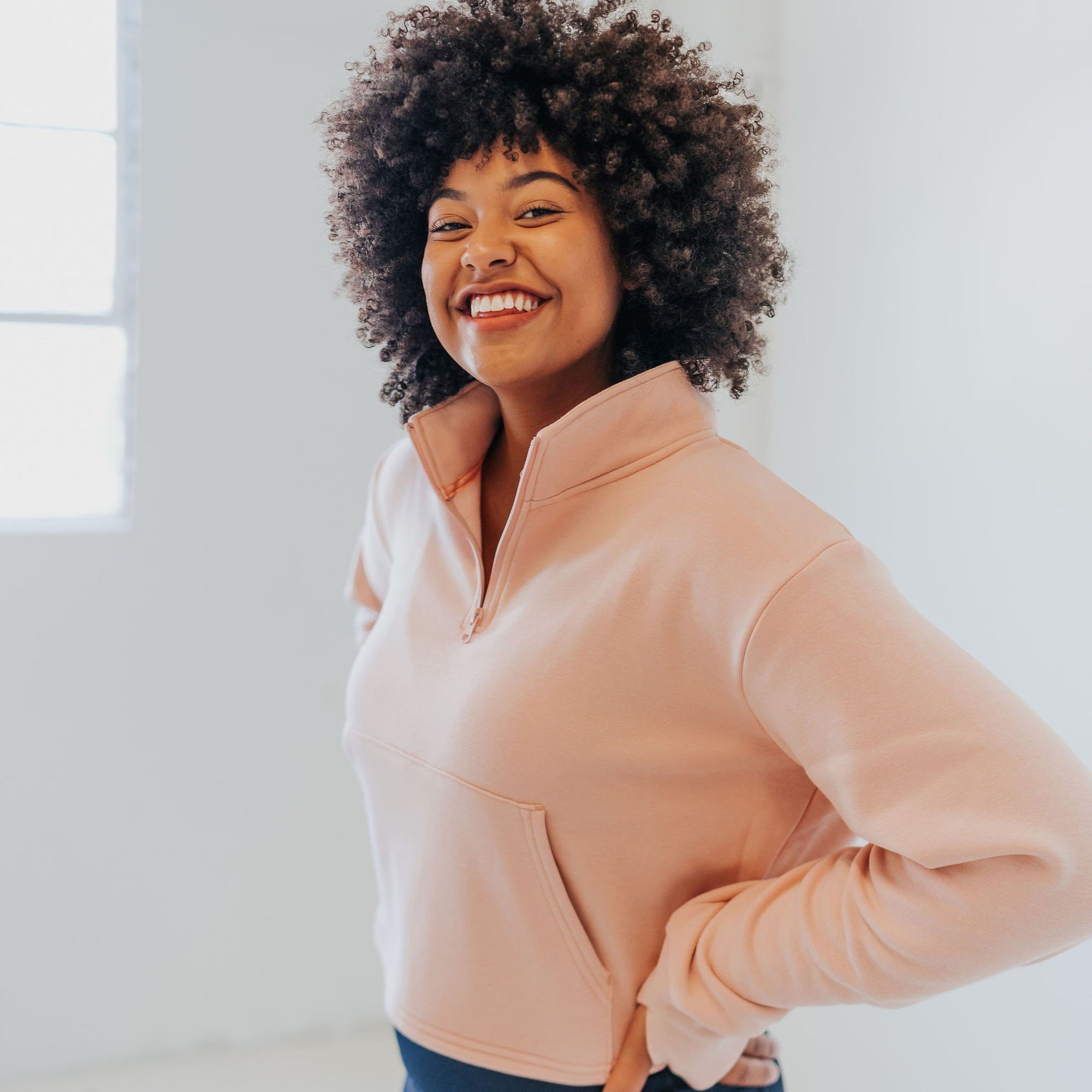 Hailey Cropped Half Zip - Blush - Senita Athletics