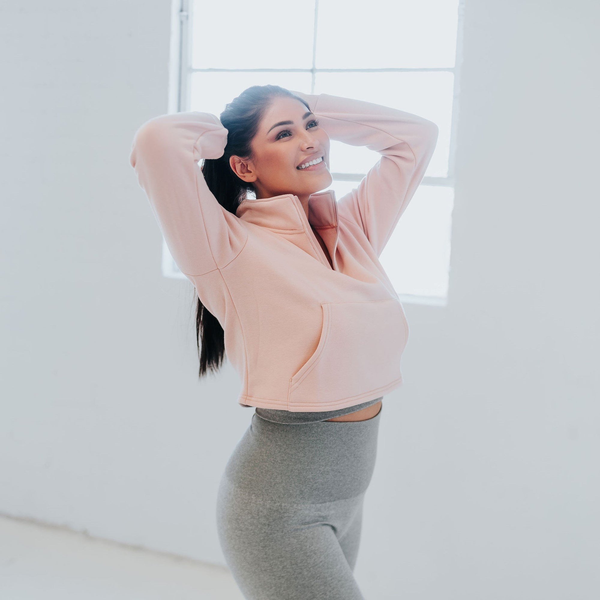 Hailey Cropped Half Zip - Blush - Senita Athletics