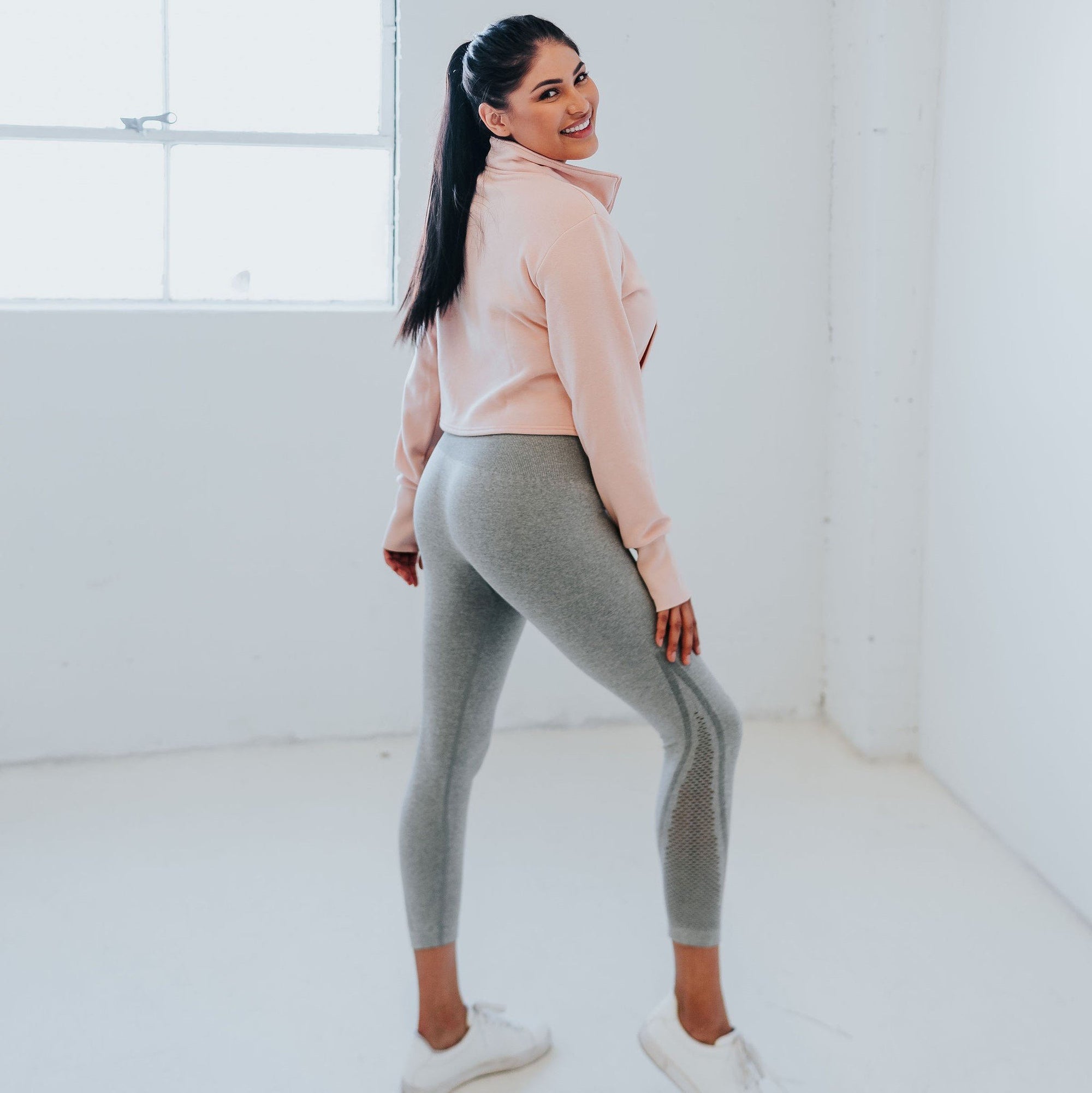 Hailey Cropped Half Zip - Blush - Senita Athletics