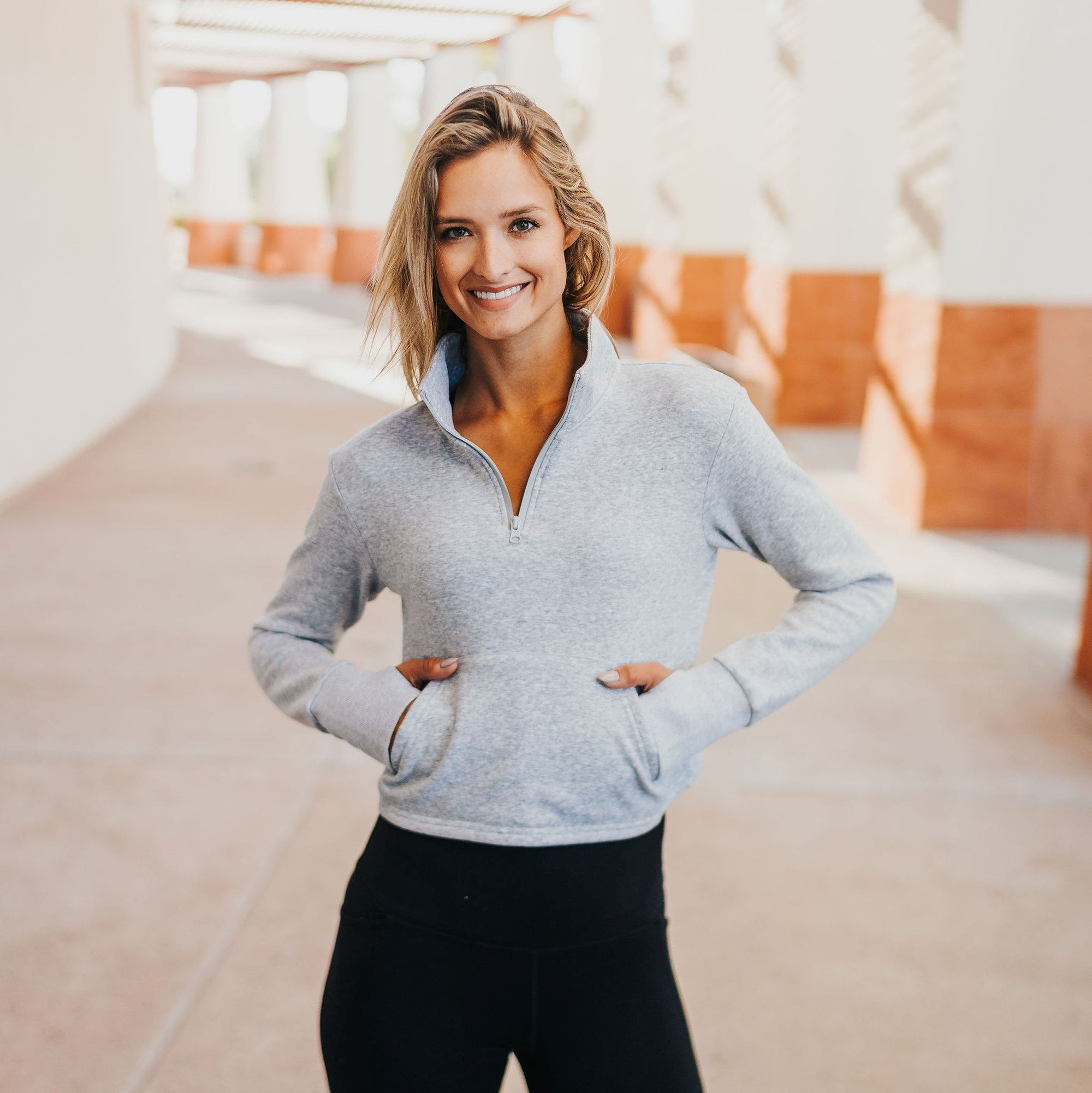 Hailey Cropped Half Zip - Gray - Senita Athletics