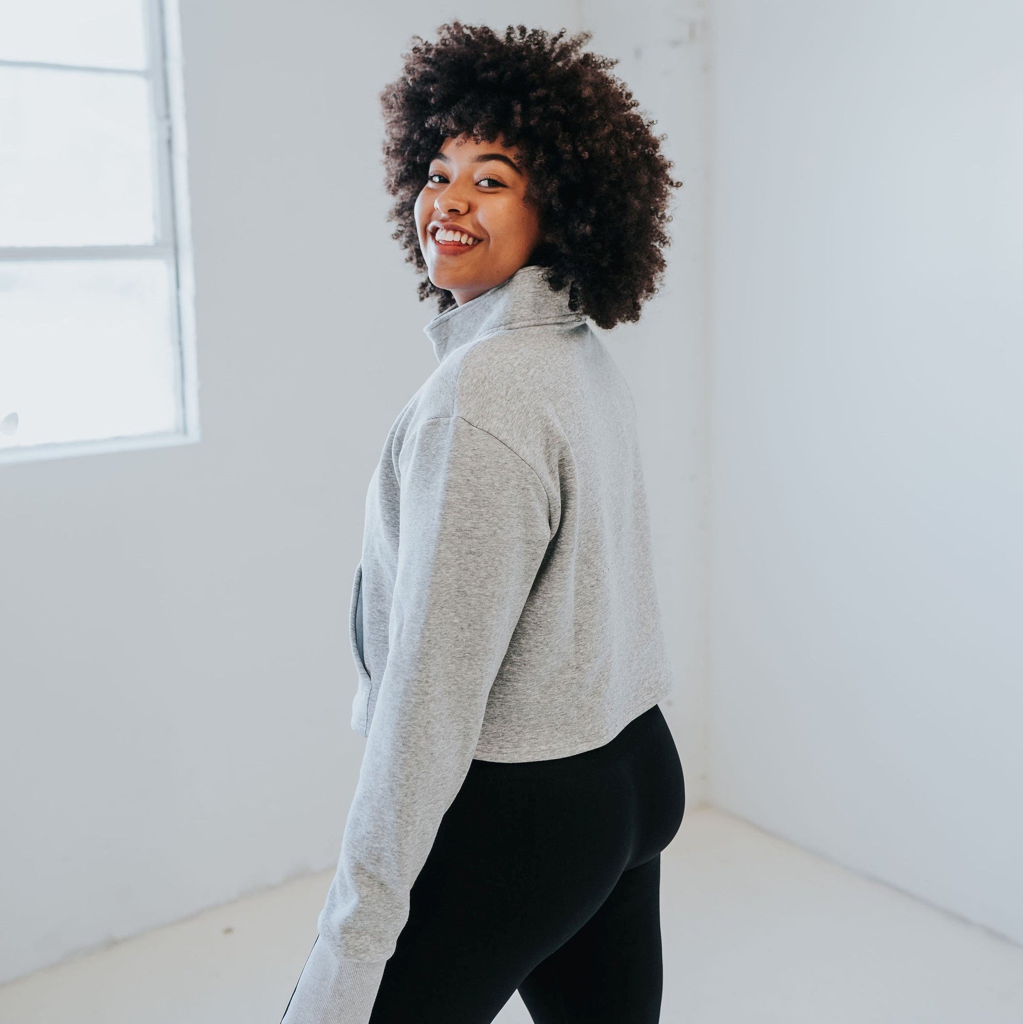 Hailey Cropped Half Zip - Gray - Senita Athletics