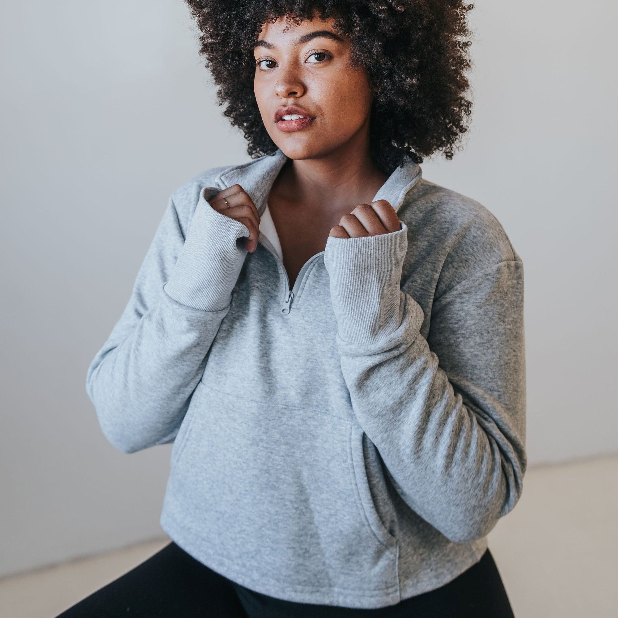 Hailey Cropped Half Zip - Gray - Senita Athletics