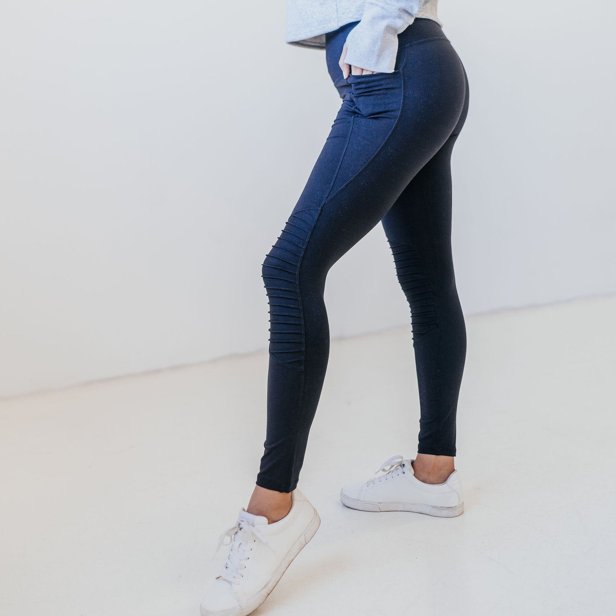 High Waisted Moto Leggings - Black - Senita Athletics