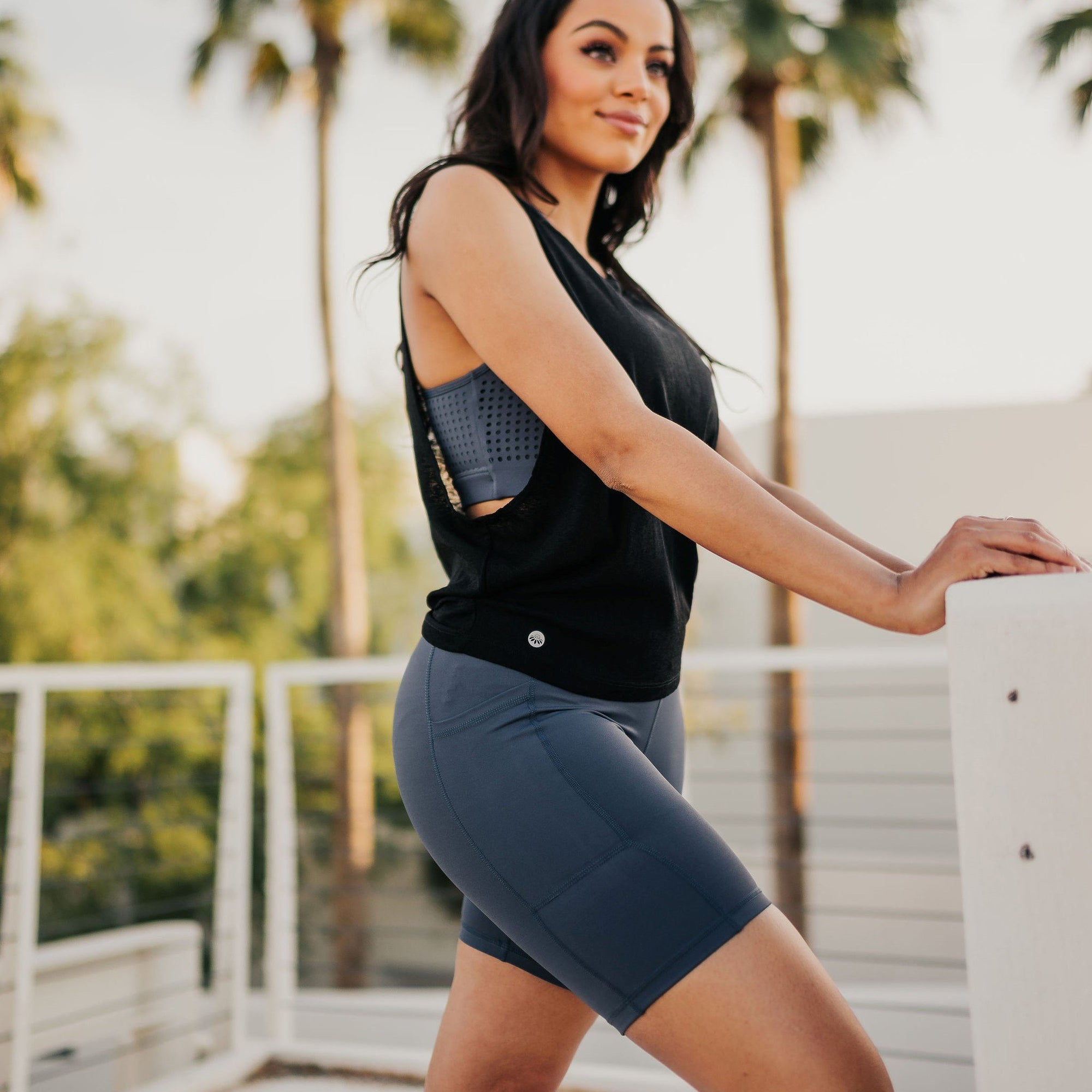 High Waisted Rio Shorts (7 in. inseam) - Light Navy - Senita Athletics