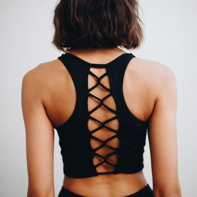 Laced Up Crop Top - Black - Senita Athletics