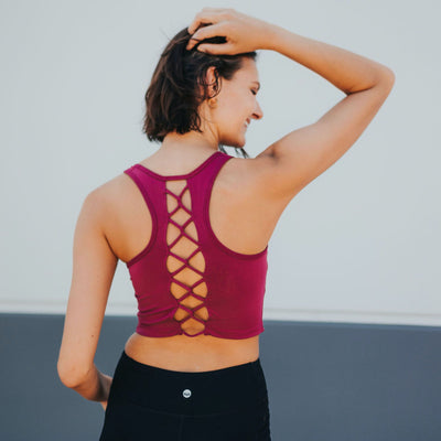 Laced Up Crop Top - Merlot - Senita Athletics