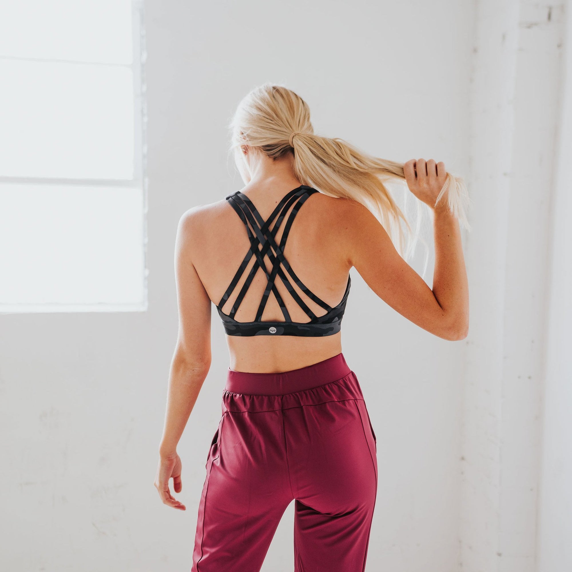 Lattice Back Sports Bra - Black Camo - Senita Athletics