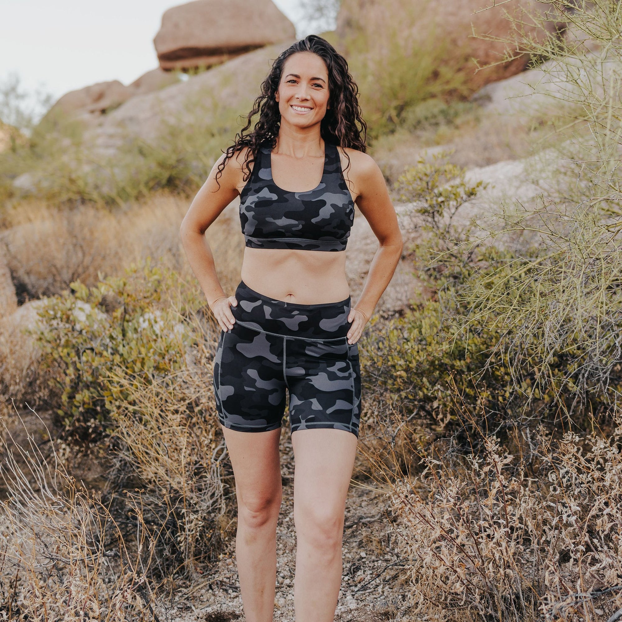 Lattice Back Sports Bra - Black Camo - Senita Athletics