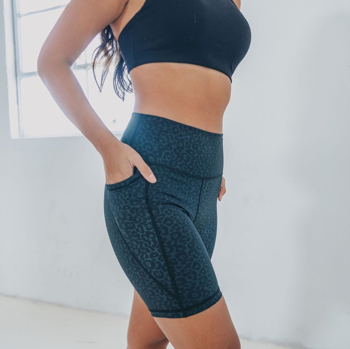 Lux High Waisted Rio Shorts (7 in. inseam) - Black Leopard - Senita Athletics