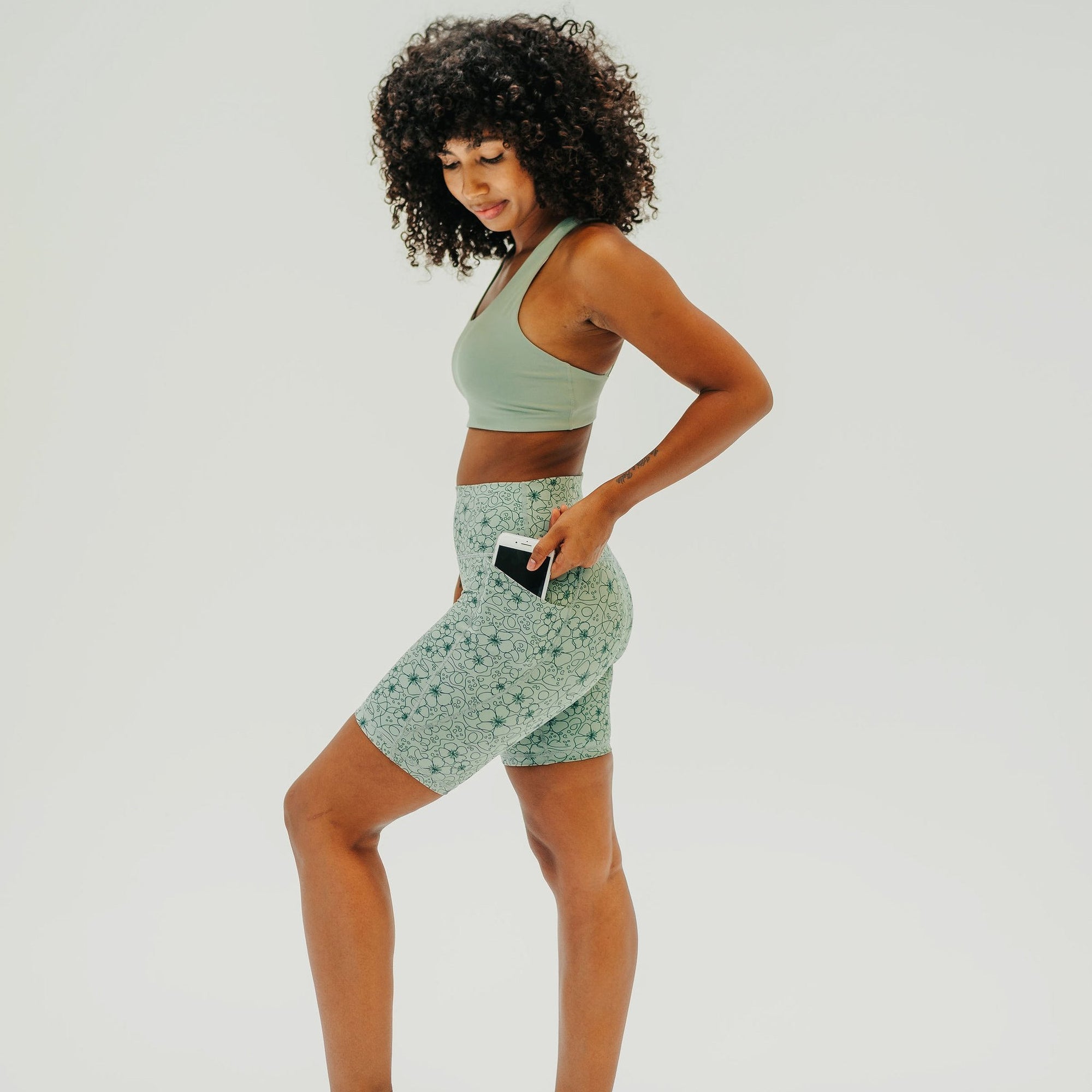 Lux High Waisted Rio Shorts (7 in. inseam) - Floral Sage - Senita Athletics