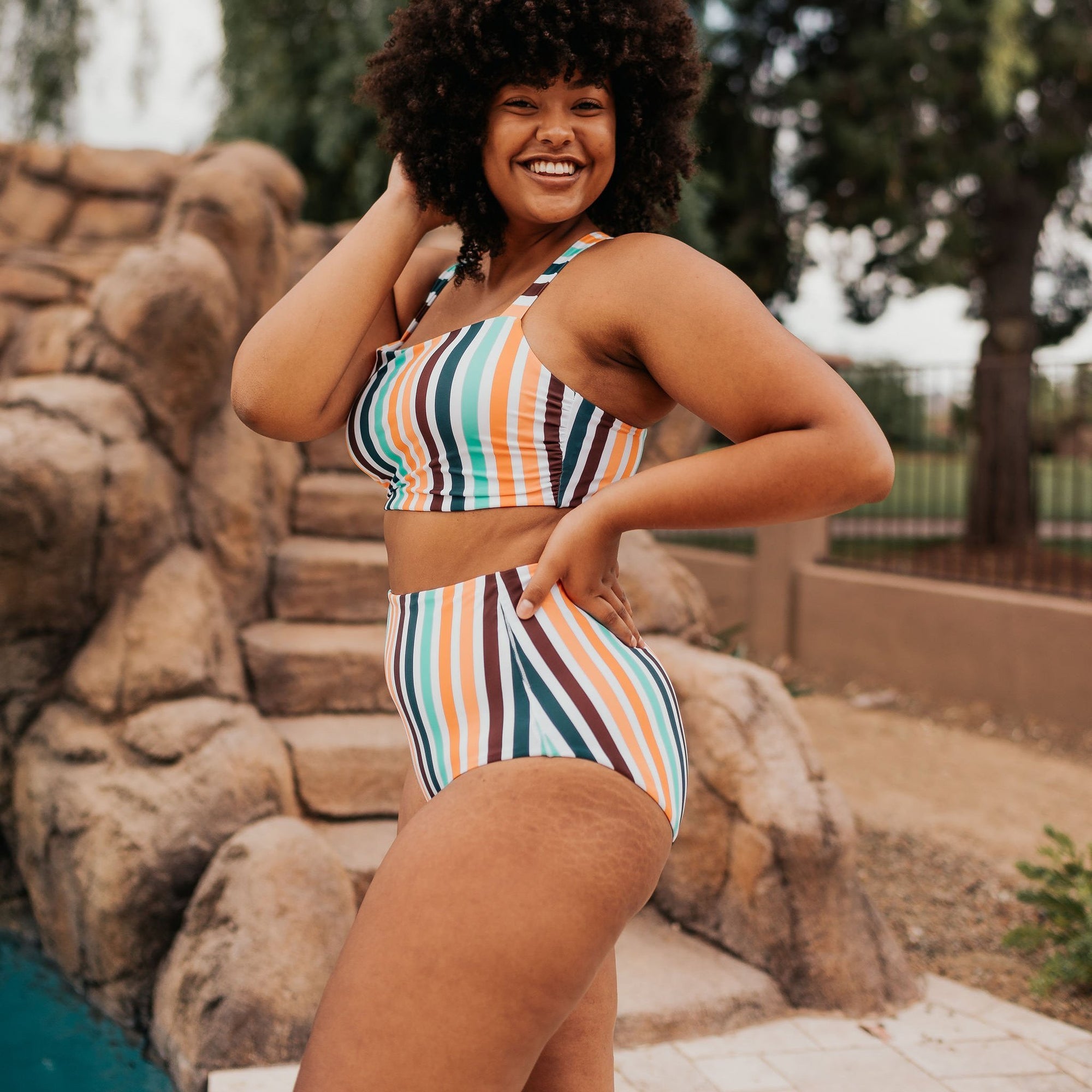 Page High Waisted Swim Bottoms - Retro Stripe - Senita Athletics