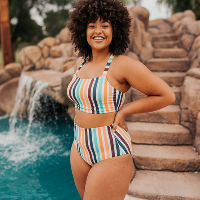 Page High Waisted Swim Bottoms - Retro Stripe - Senita Athletics