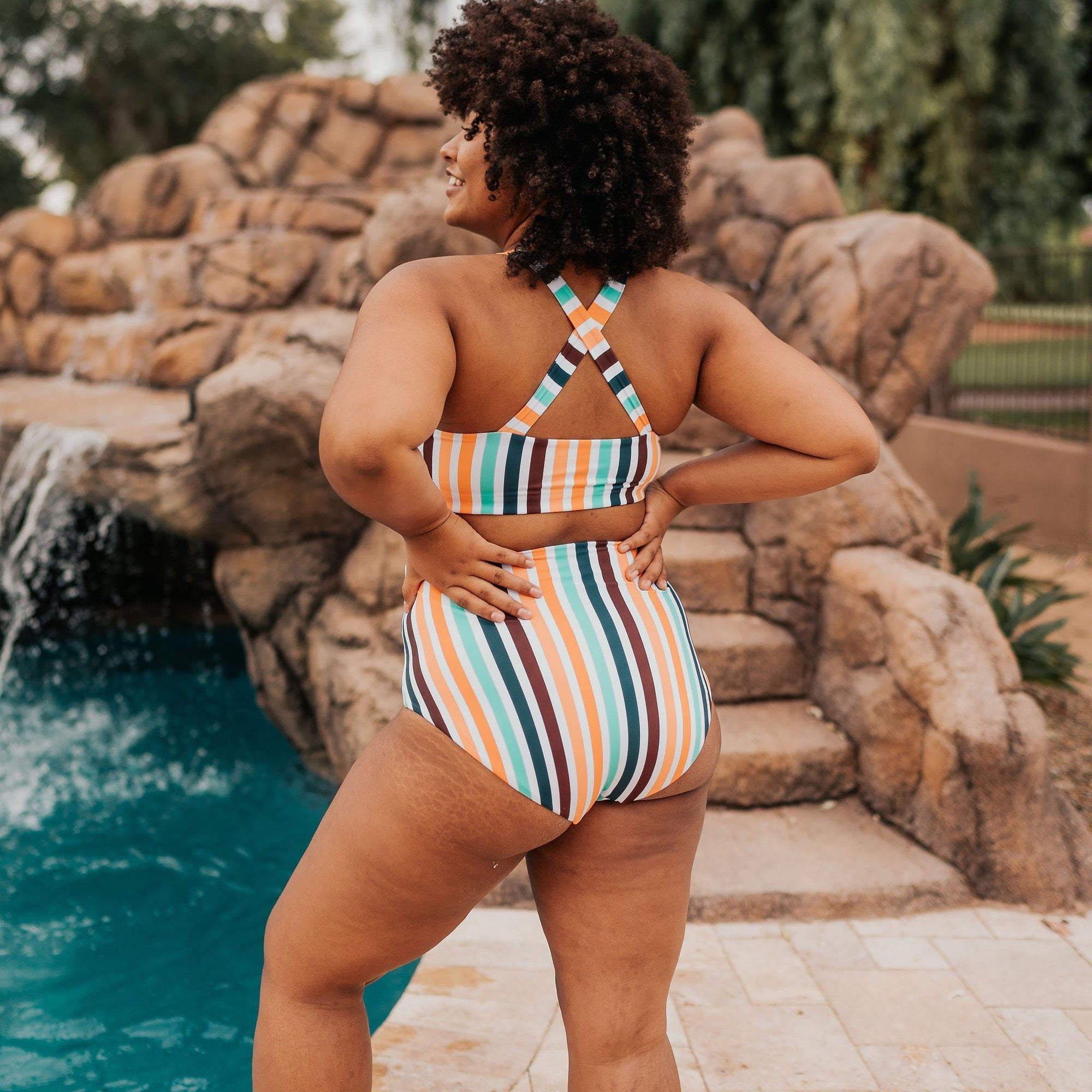 Page High Waisted Swim Bottoms - Retro Stripe - Senita Athletics