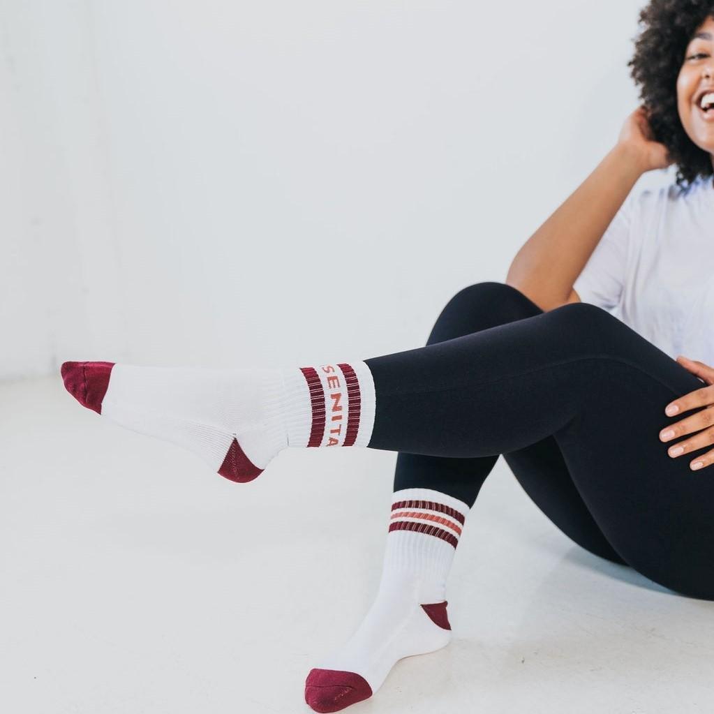 Senita Crew Socks - White/Mulberry - Senita Athletics
