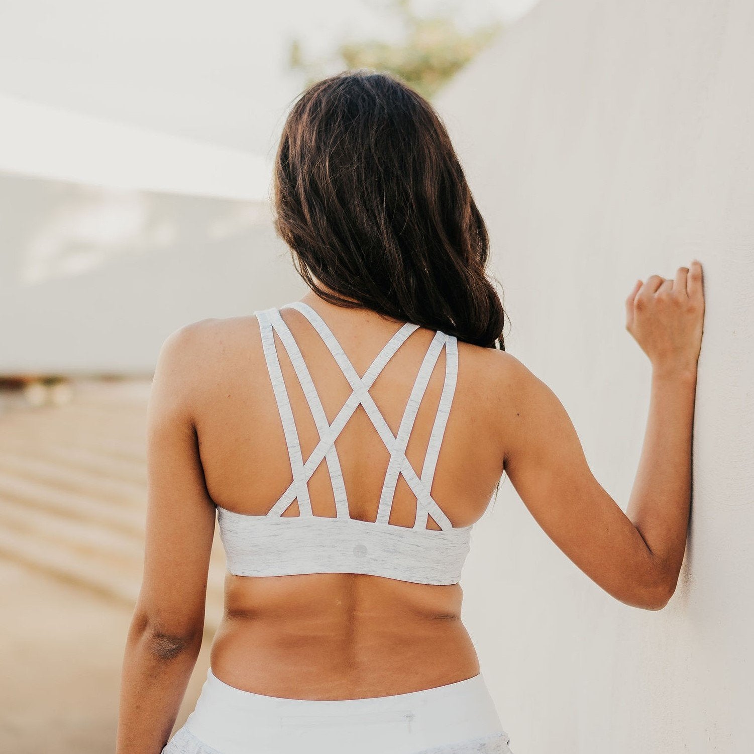 Strappy Sports Bra - Heathered White - Senita Athletics