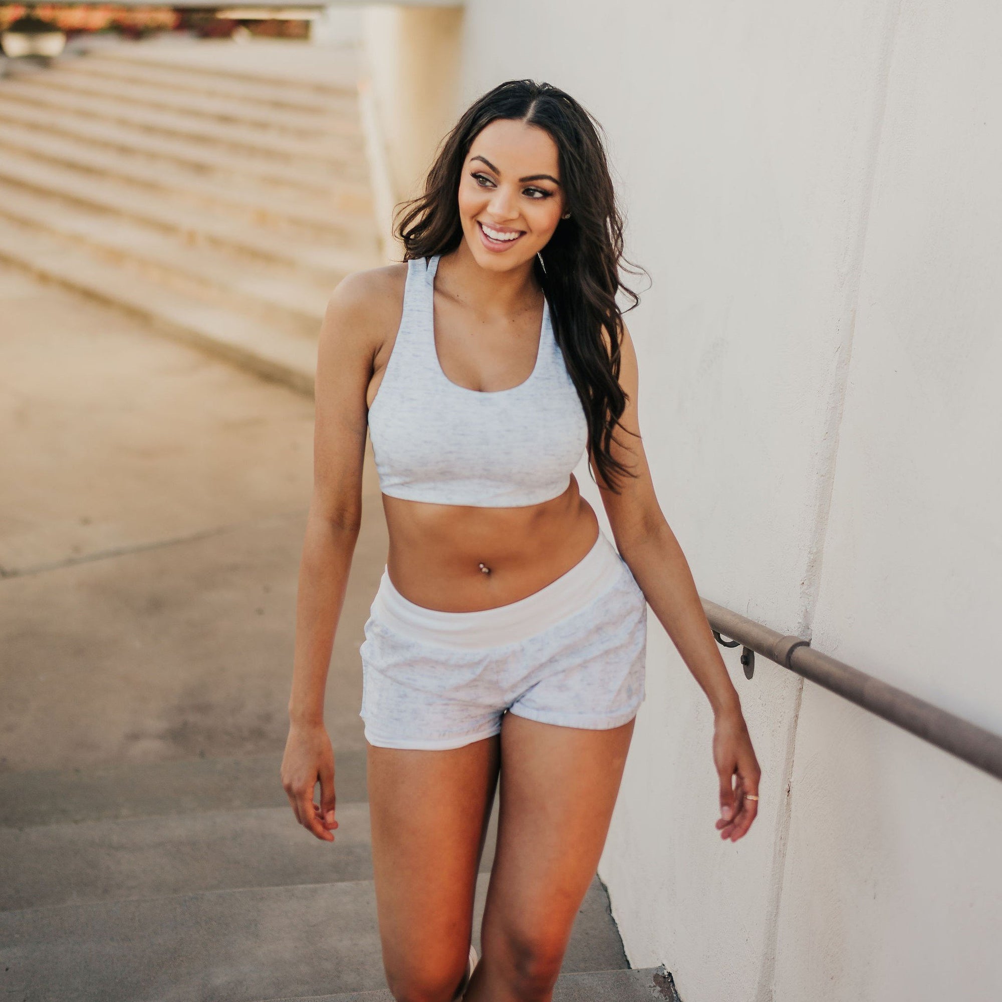 Strappy Sports Bra - Heathered White - Senita Athletics