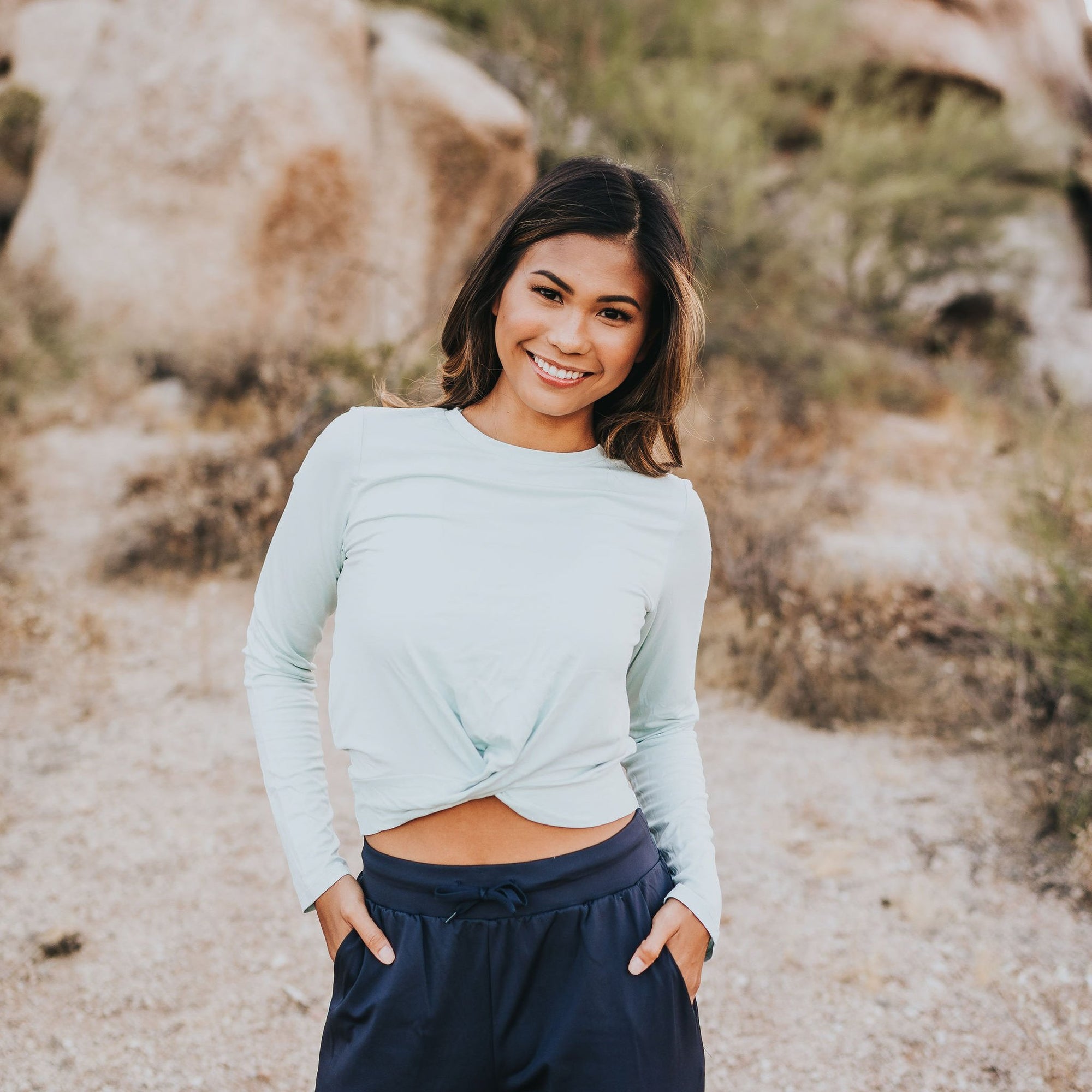 Twisted Cropped Long Sleeve - Powder Blue - Senita Athletics