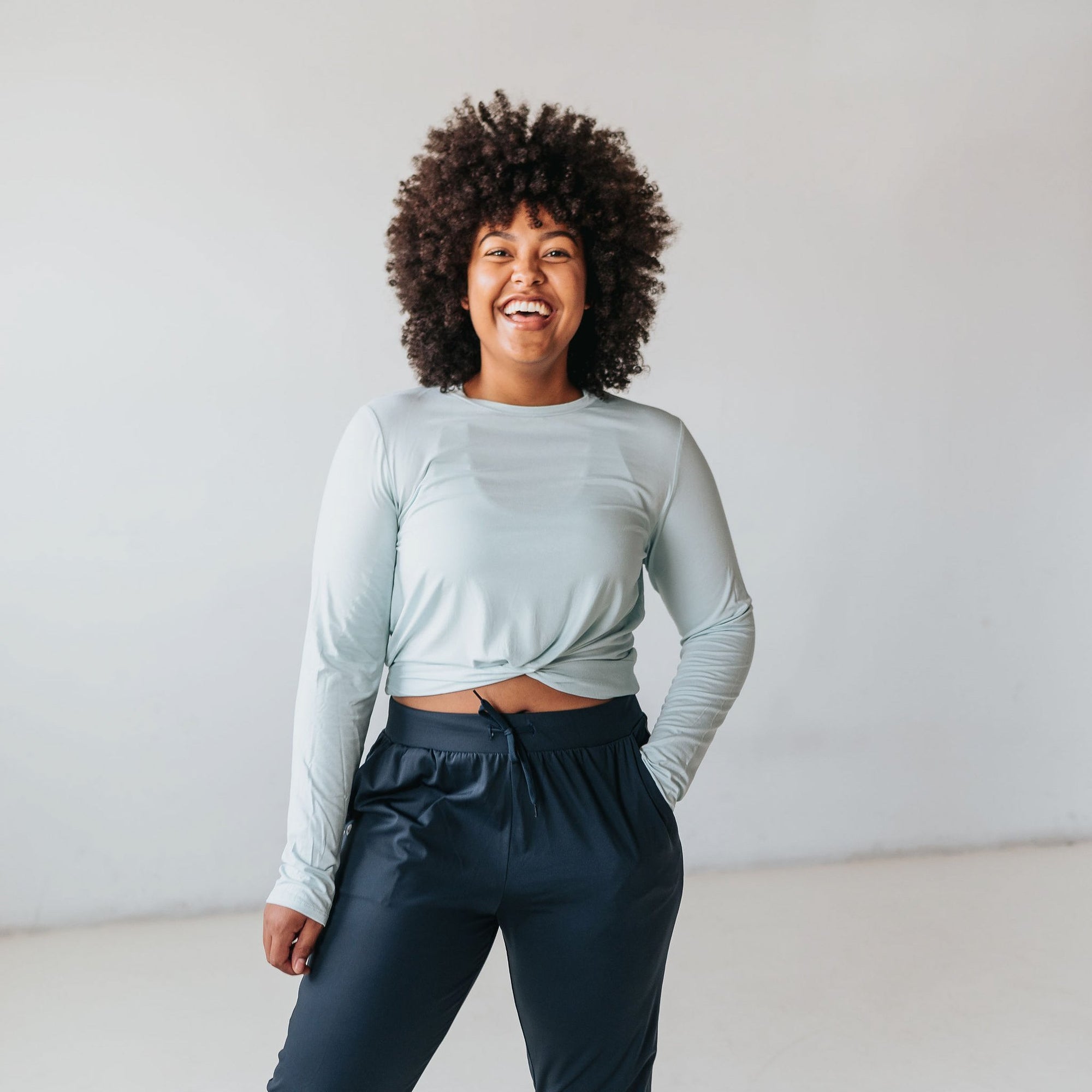 Twisted Cropped Long Sleeve - Powder Blue - Senita Athletics